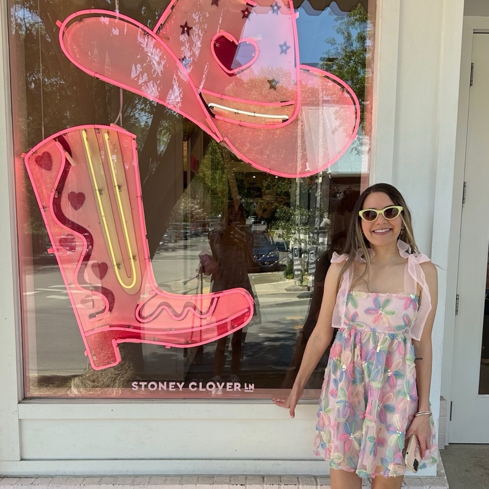 Pastel Floral Sheer Tie-Shoulder Dress - Pink Multi - Picture 9 of 10